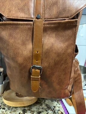 Tan Faux Leather Backpack for Men